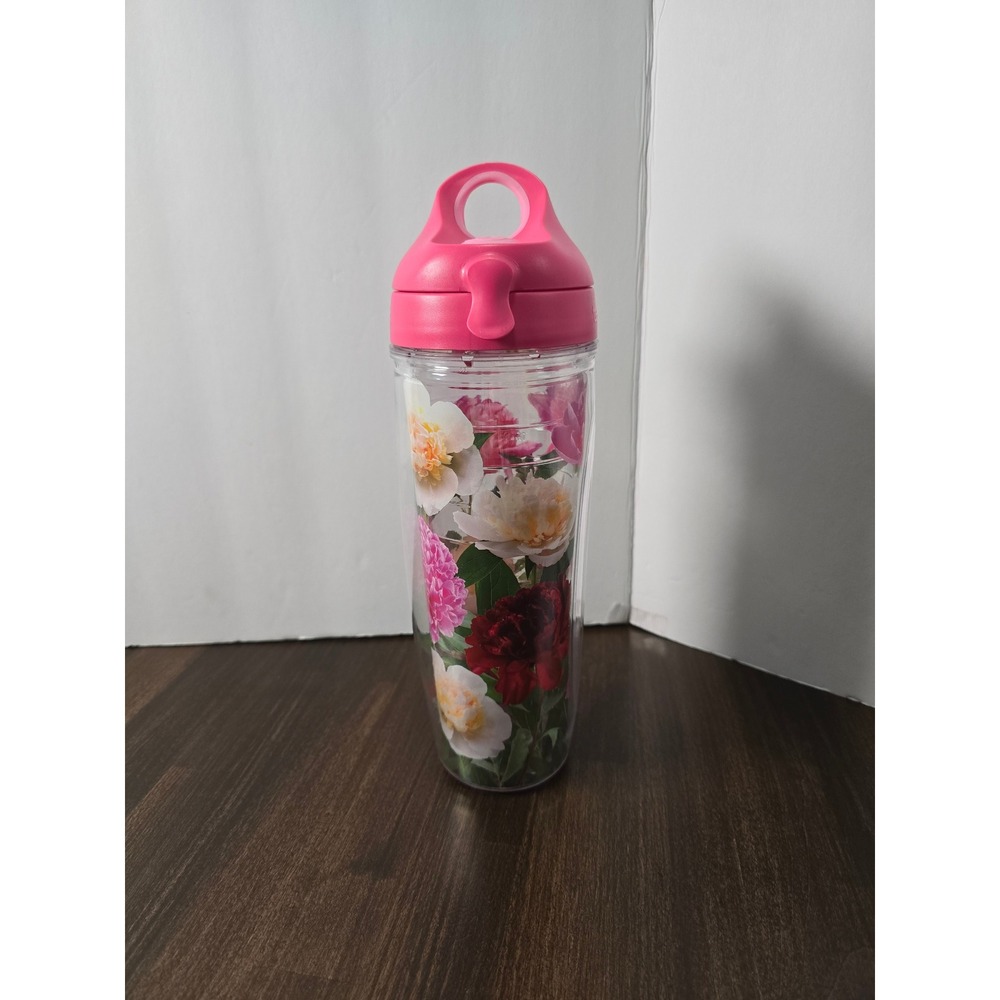 Tervis 24oz Insulated Water Bottle Peony Floral Pink Flip Top Lid Tumbler